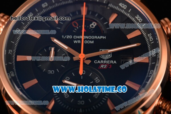 Tag Heuer Grand Carrera RS3 Chrono Miyota Quartz Rose Gold Case/Bracelet with Black Dial and Rose Gold Stick Markers - Click Image to Close